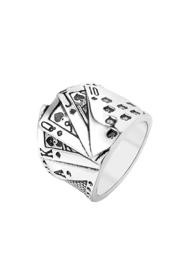 Texas Holdem Royal Flush AKQJ10 Ring Stainless Steel Viking Lucky Men Biker Ring-10