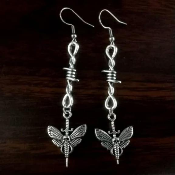 HOOUN Thorns Heart Earrings Dangle Gothic Punk Hip Hop Women Mem Vintage Charm Jewelry-08#Thorns Skull Moth