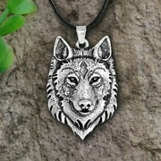 HOOUN Tibetan Silver Wolf Head Pendant Necklace Amulet Animal Viking Men GiHFMGP -lq@