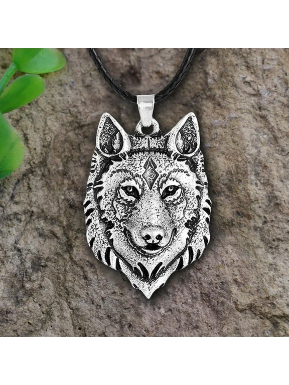 Tibetan Silver Wolf Head Pendant Necklace Amulet Animal Viking Men GiHFMGP -lq@