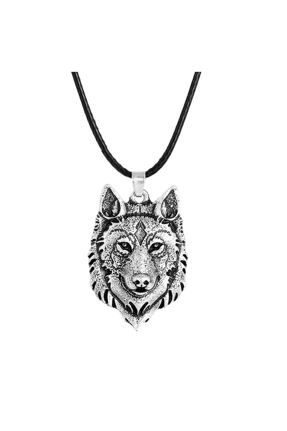 Tibetan Silver Wolf Head Pendant Necklace Amulet Animal Viking Men Gift Jewel:yq