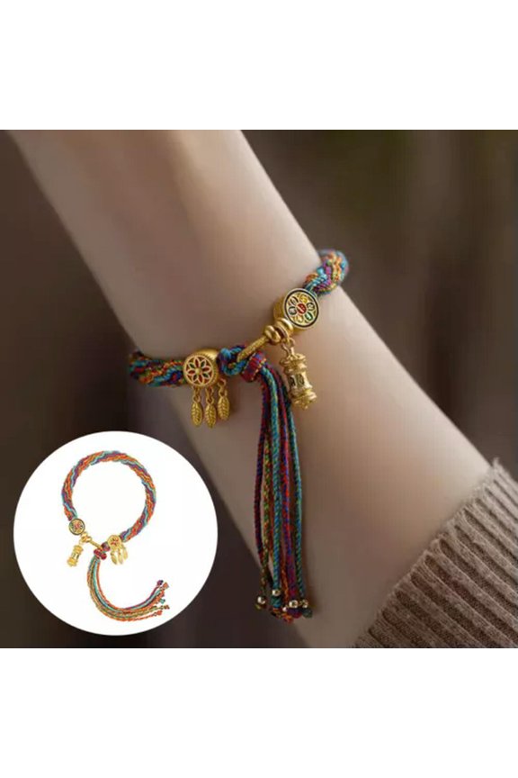 Tibetan Style Woven Hand Rope Chinese Ethnic Style Bracelet Prayer Cylinder DIY