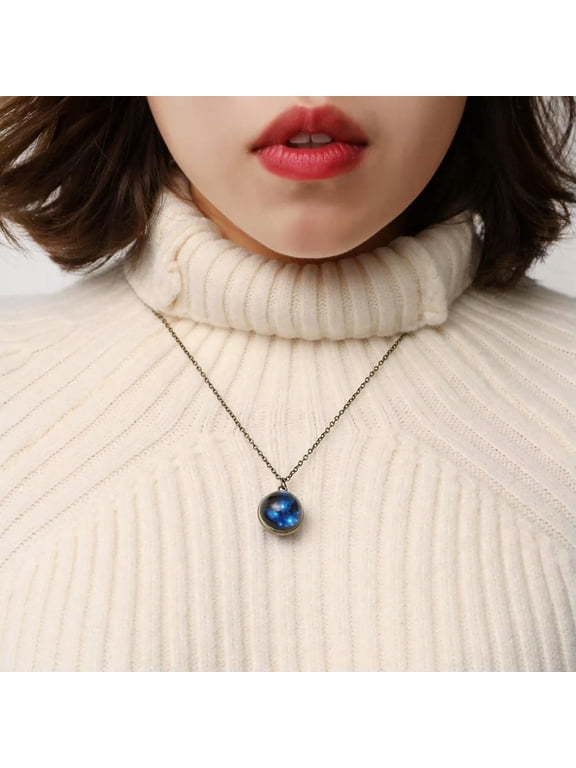 Time Gem Universe Handmade Custom Planets Star Necklace Double-sided Glass Ball