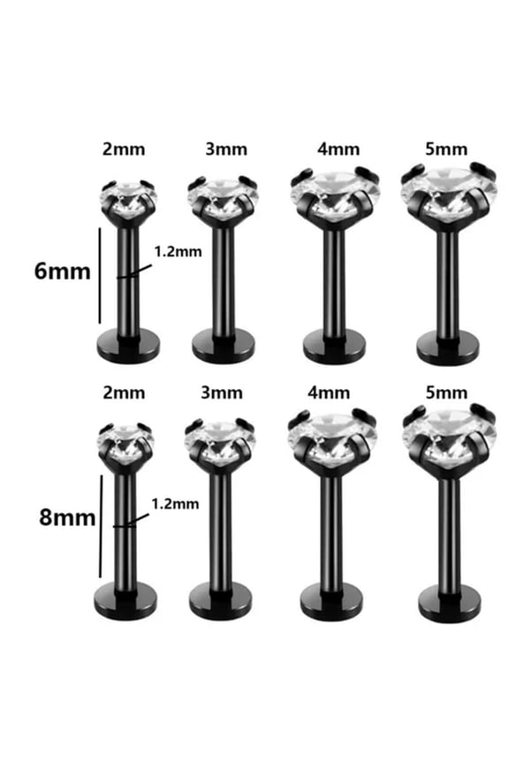 Titanium Steel Piercing Jewelry With Zircon Teeth Lip Nail Long Rod Earrings-Black-1.2*8*3mm