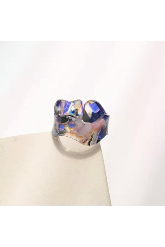 Transparent Acrylic Rings Irregular Resin Rings Marble Pattern Fashion Jewelry-Blue-Resizable