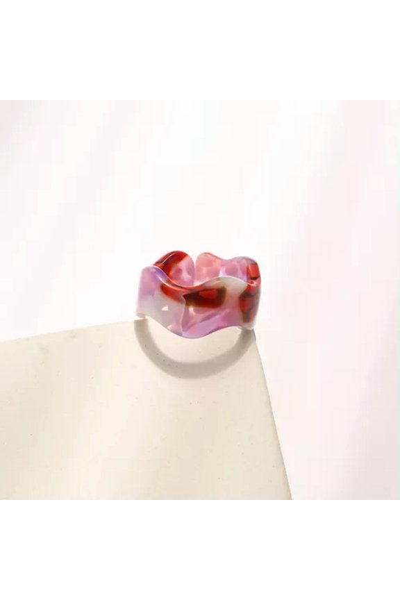 Transparent Acrylic Rings Irregular Resin Rings Marble Pattern Fashion Jewelry-Pink 2-Resizable