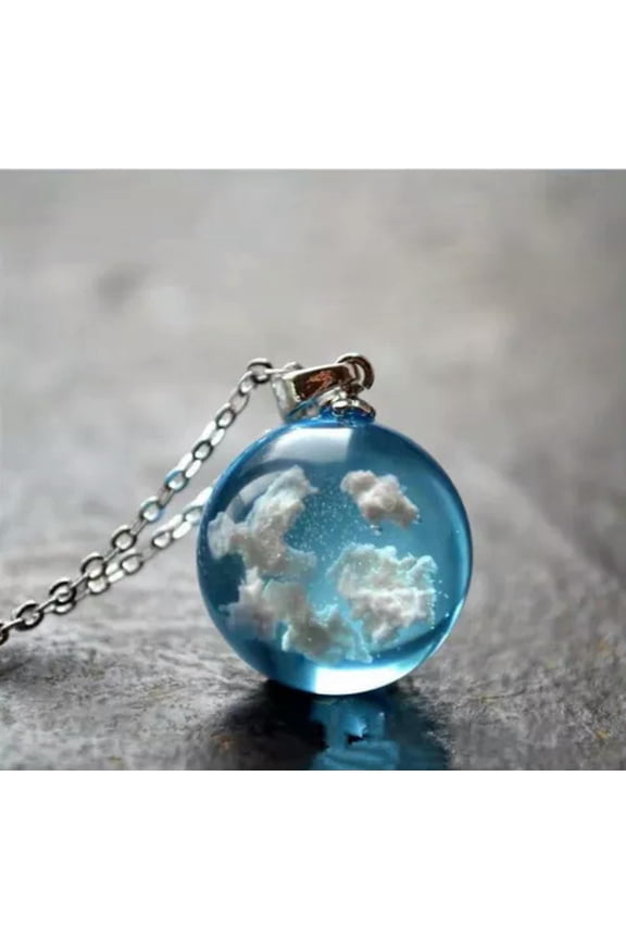 Transparent White cloud Sky Moon Ball Pendant Necklace Women Chain Jewelry Gifts-1#White cloud Sky Ball