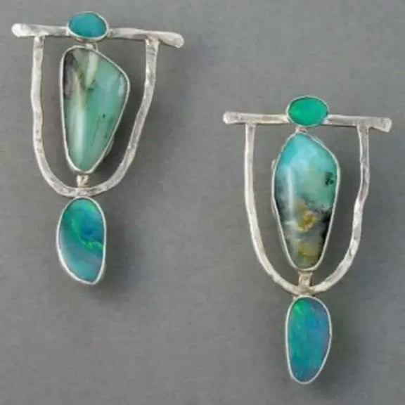 HOOUN Trendy Vintage Turquoise 925 Silver Ear Hook Stud Dangle Drop Earrings For Women-Style: JWA0197