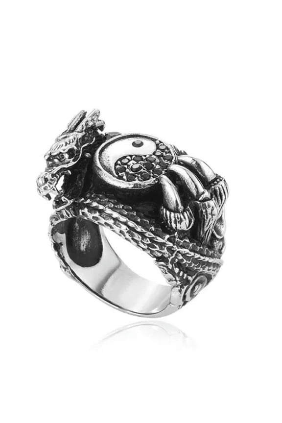 Tribal Dragon Claw Tai Chi Ying Yang Ring Stainless Steel Men's Biker Punk Rings-12