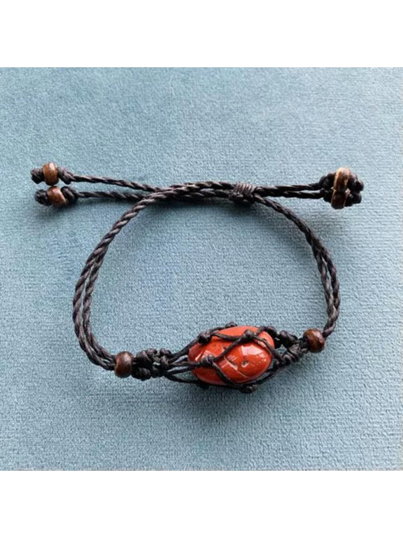 Tribal Interchangeable Macrame Pouch Stone Bag Bracelet Rope Exclude Stone-Black-Wood Beads