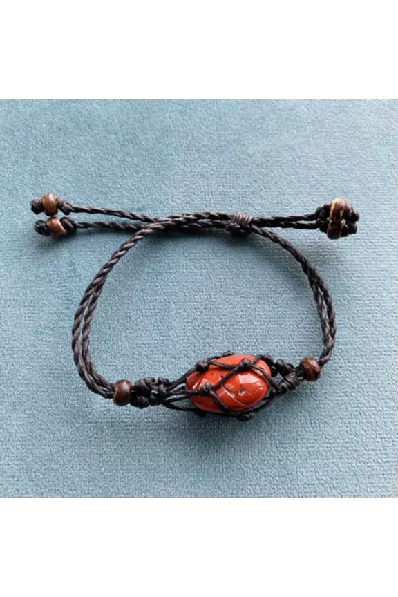 Tribal Interchangeable Macrame Pouch Stone Bag Bracelet Rope Exclude Stone-Black-Wood Beads