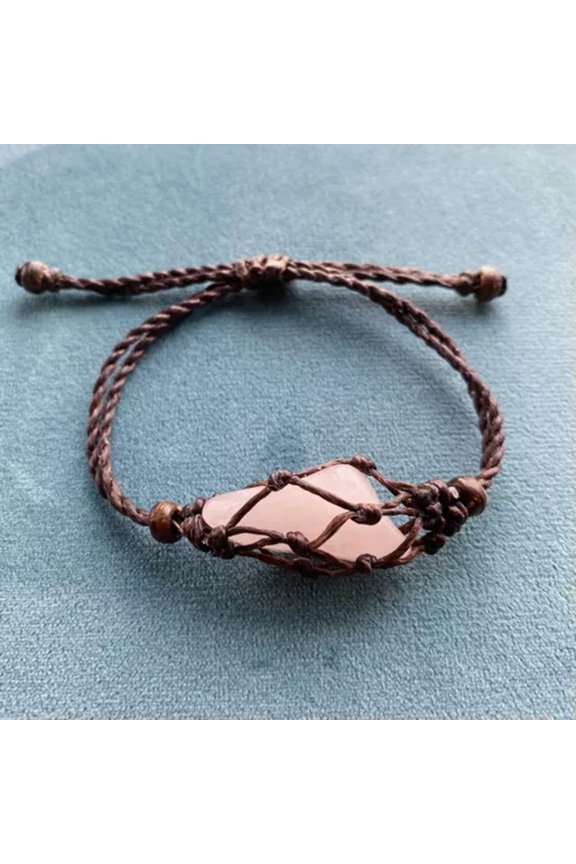 Tribal Interchangeable Macrame Pouch Stone Bag Bracelet Rope Exclude Stone-Coffee-Wood Beads