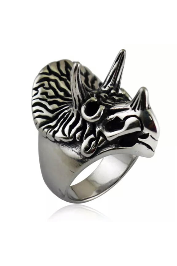 Triceratops Ring Stainless Steel Men's Gothic Horn Dinosaur Cool Biker Punk Ring-8