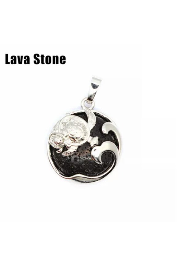 Turtle Tortoise Chakra Crystal Stone Quartz Animal Pendant Necklace Jewelry Gift-Lava Stone