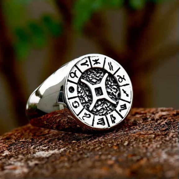 HOOUN Twelve Signs Of The Zodiac Constellation Ring Stainless Steel Fashion Ring Gift-10-Gemini