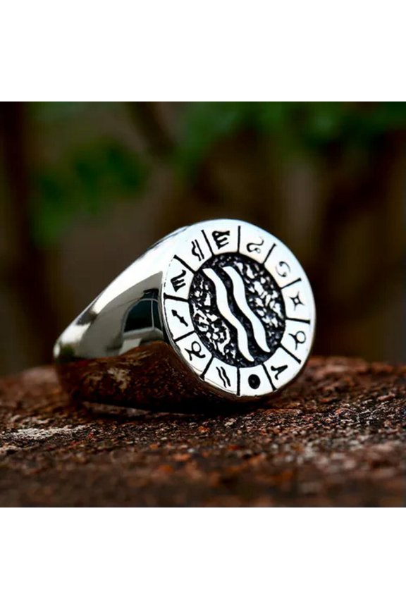 Twelve Signs Of The Zodiac Constellation Ring Stainless Steel Fashion Ring Gift-8-Aquarius