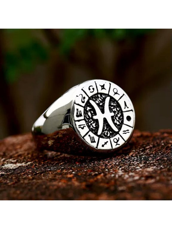 Twelve Signs Of The Zodiac Constellation Ring Stainless Steel Fashion Ring Gift-8-Pisces