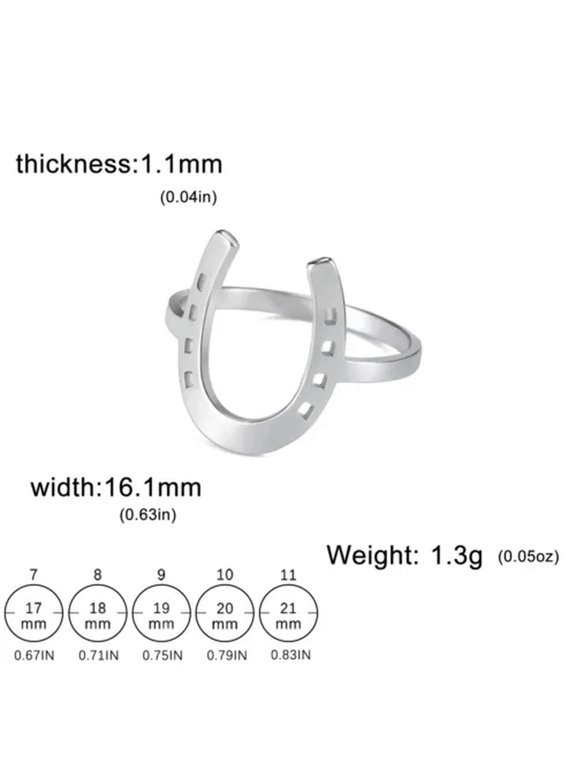 U-Shaped Horseshoe Women Ring Stainless Steel Finger Rings Fashion Lucky Jewelry-10-Silver