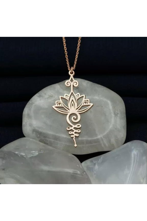 Unalome Pendant Necklace Hippie Necklace.Spiritual Symbol Necklace-Yoga Jewelry-7#Rose Gold Lotus Flower Necklace