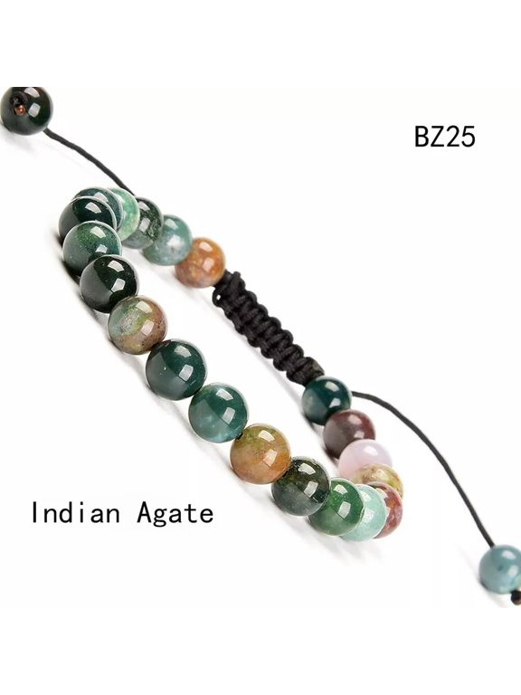 Unisex Adjustable Macrame Hand Braided Indian Agate Stone Healing Beads Bracelet