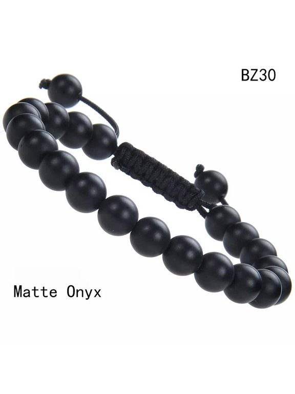 Unisex Adjustable Macrame Hand Braided Matte Onyx Stone Healing Beads Bracelet