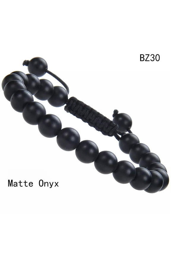 Unisex Adjustable Macrame Hand Braided Matte Onyx Stone Healing Beads Bracelet