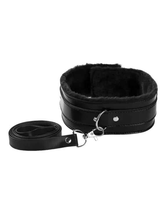 Unisex Faux Leather Adjustable Neck Choker Collar with Detachable Leash Costume-Black