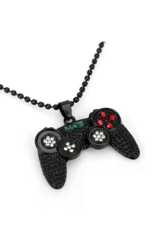 Unisex Retro Crystal Necklace Video Game Controller Console Men Women 0541-Black
