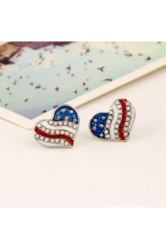 United States Star Heart Blue Ear Cross Stud US Flag Crystal Earring Gift Xmas-Heart