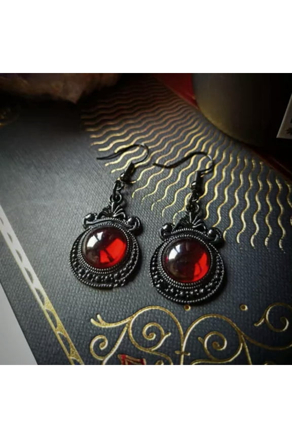 Vampire Blood Red Synthetic Gem Teardrop Dangle Earrings Goth Women Jewelry Gift-03#Black
