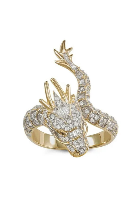 Viking Dragon Scales Ring Punk Men Women Dragon Rings Animal Biker Jewelry Gifts-7-4#Gold Zircon Dragon