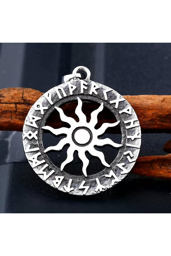 Viking Rune Sun Wheel Pendant Necklace Protection Jewelry For Men Unisex 24"