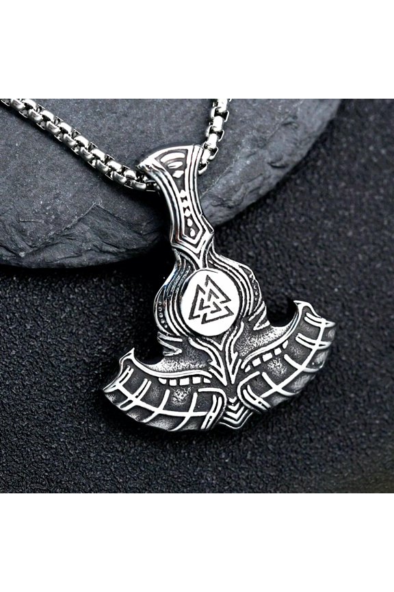 Viking Thors Hammer Valknut Mjolnir Pendant Necklace Chain Men's Jewelry Gift