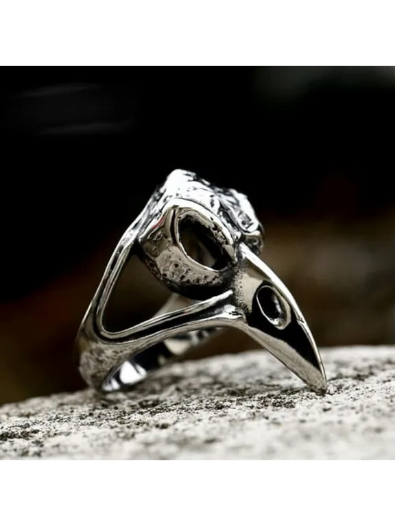 Viking Tribal Crow Eagle Head Skull Ring Stainless Steel Men's Biker Punk Ring-10