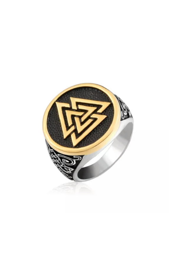 Viking's Odin Valknut Pattern Ring Solid 316L Stainless Steel Biker Punk Ring-13