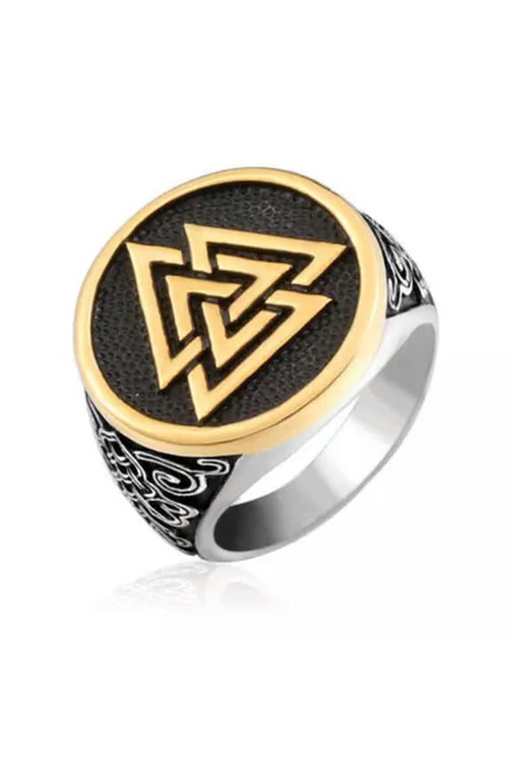 Viking's Odin Valknut Pattern Ring Solid 316L Stainless Steel Biker Punk Ring-7