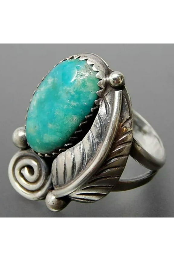Vintage 925 Silver Plated Turquoise Feather Gypsy Rings Wedding Boho Jewelry-9
