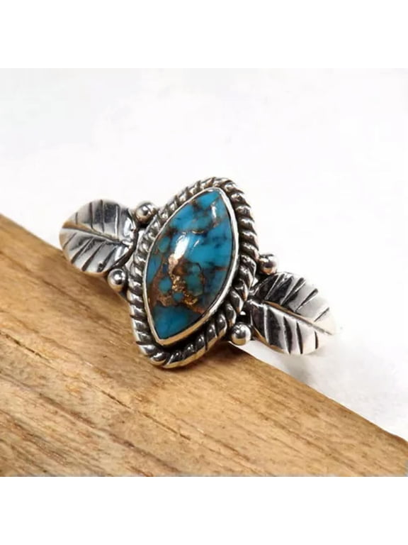 Vintage 925Silver Leaf Native AmericanTurquoise Ring Women Wedding Party Jewelry-01#-8
