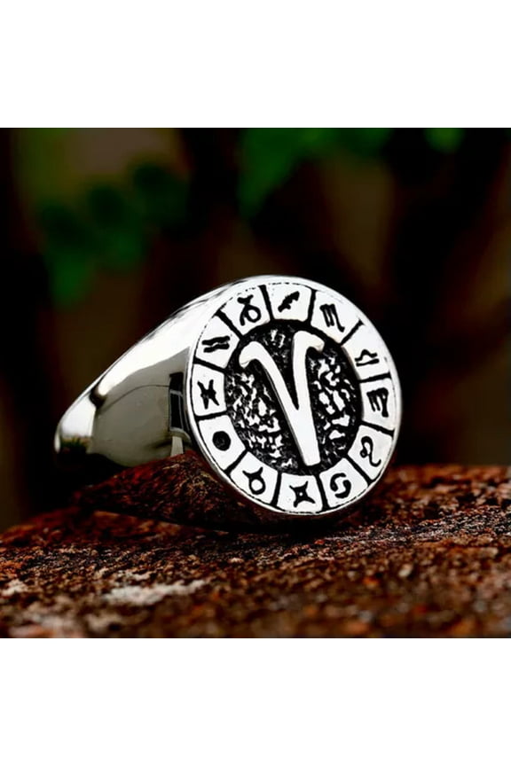 Vintage ARIES Star Sign Symbol Ring Stainless Steel Men Women Aries Gift Rings-7-Silver