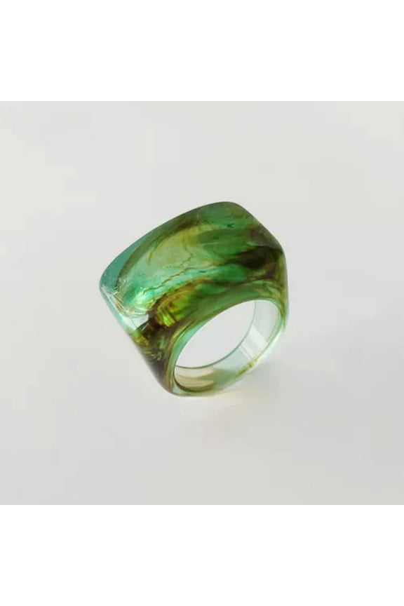 Vintage Acrylic Finger Ring Geometric Irregular Marble Pattern Women Jewelry -Green