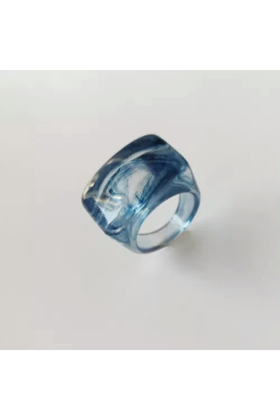 Vintage Acrylic Finger Ring Geometric Irregular Marble Pattern Women Jewelry -Light Blue