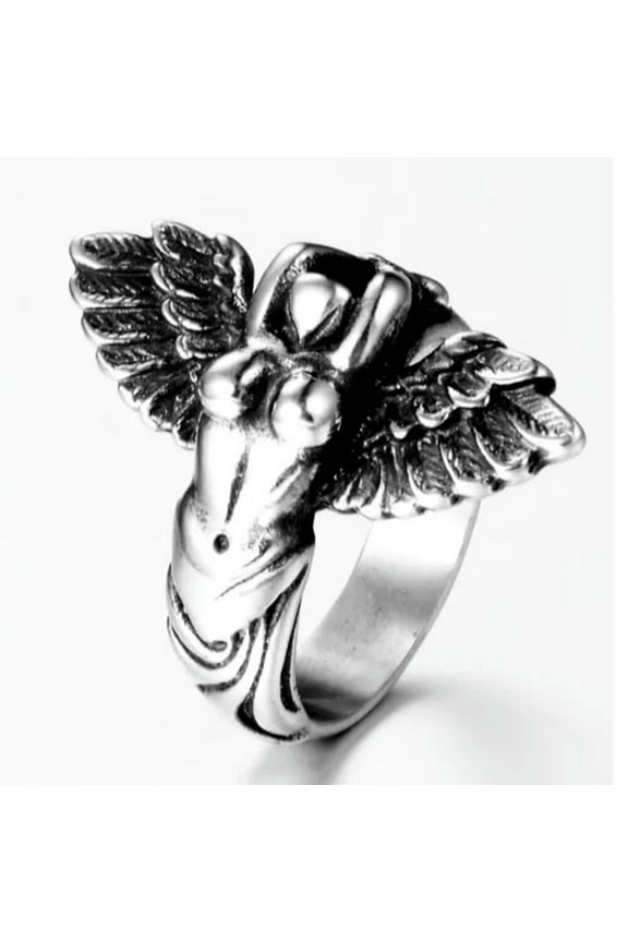 Vintage Angel Feather Wing Women Body Ring Stainless Steel Freemason Biker Ring-8