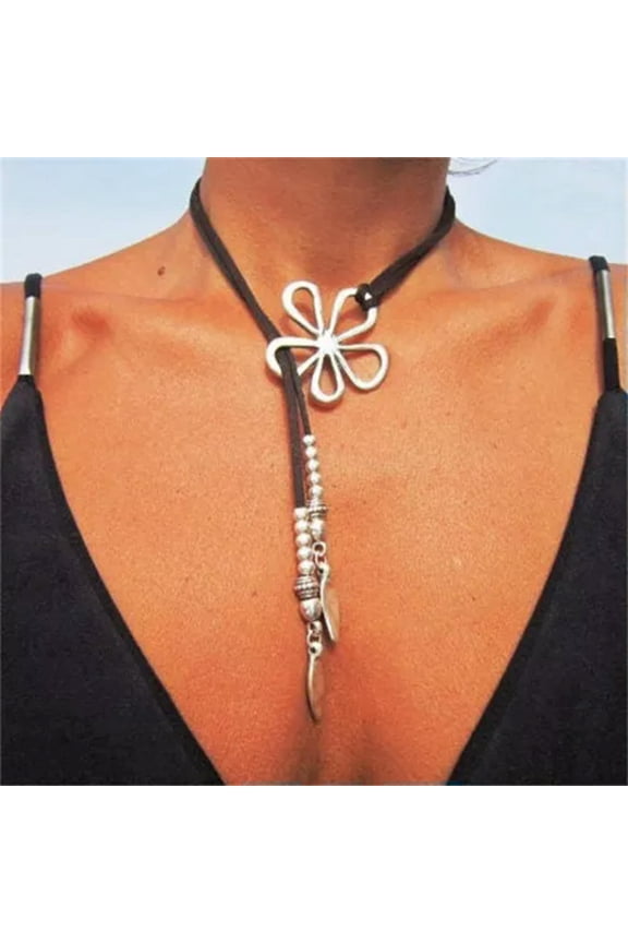 Vintage Big Heart Pendant Necklace Hollow Large Flower Statement Boho Jewelry-07#large Hollow Flower Necklace