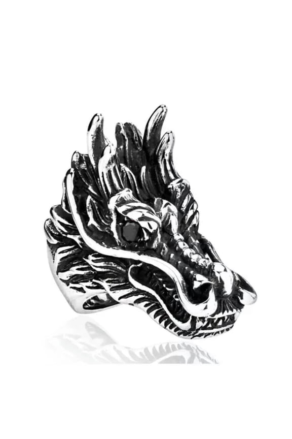 Vintage Black CZ Eye Dragon Head Ring Stainless Steel Gothic Men's Biker Ring-9