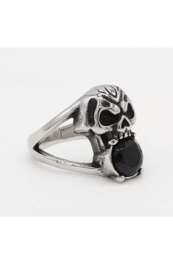Vintage Black CZ Stone in Skull Mouth Ring Stainless Steel Gothic Biker Men Ring-9