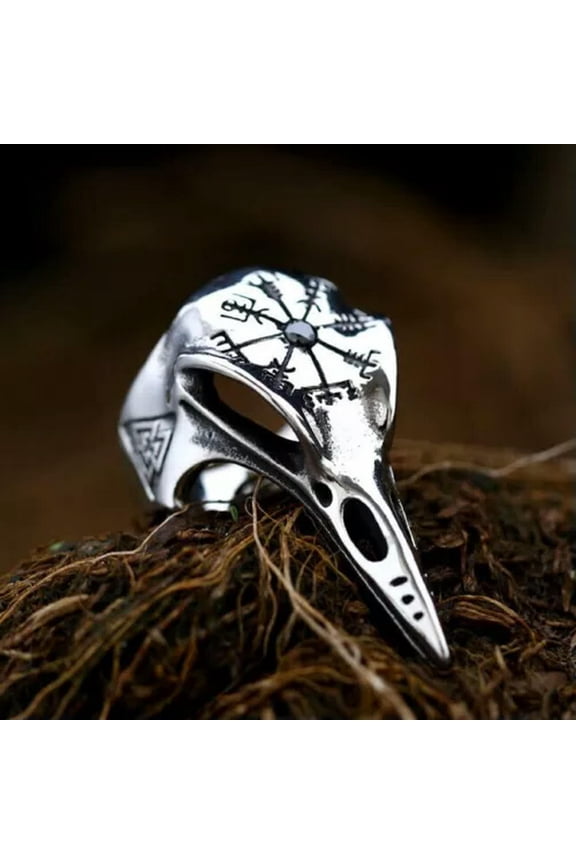 Vintage Black CZ Viking Compass Eagle Skull Ring Stainless Steel Crow Skull Ring-8