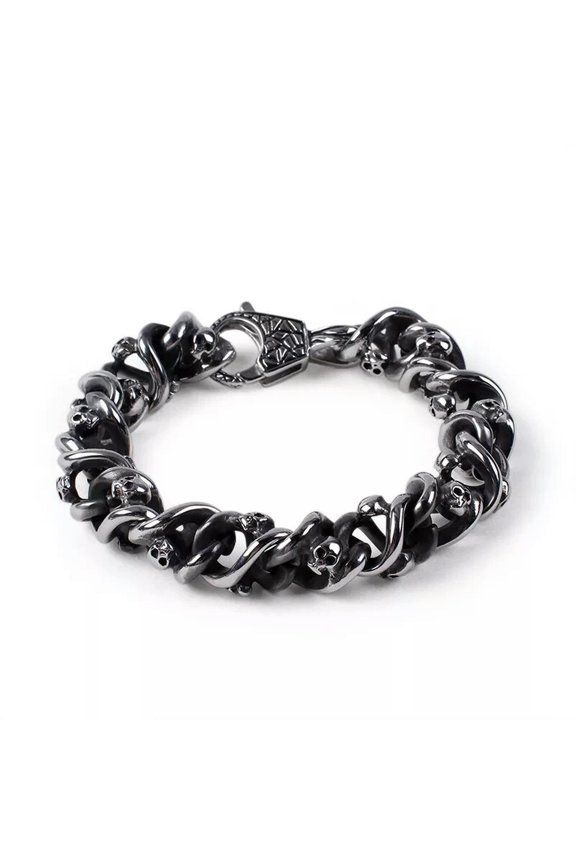 Vintage Black Casting Skull Stainless Steel Link Chain Bracelet 13mm 8.66'' Mens