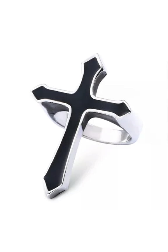 Vintage Black Enamel Cross Ring Solid Stainless Steel Men's Crusaders Biker Ring-9