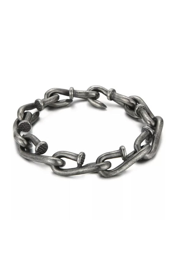 Vintage Black Nail Link Chain Bracelet For Men Stainless Steel Jewelry 12mm 8.5'