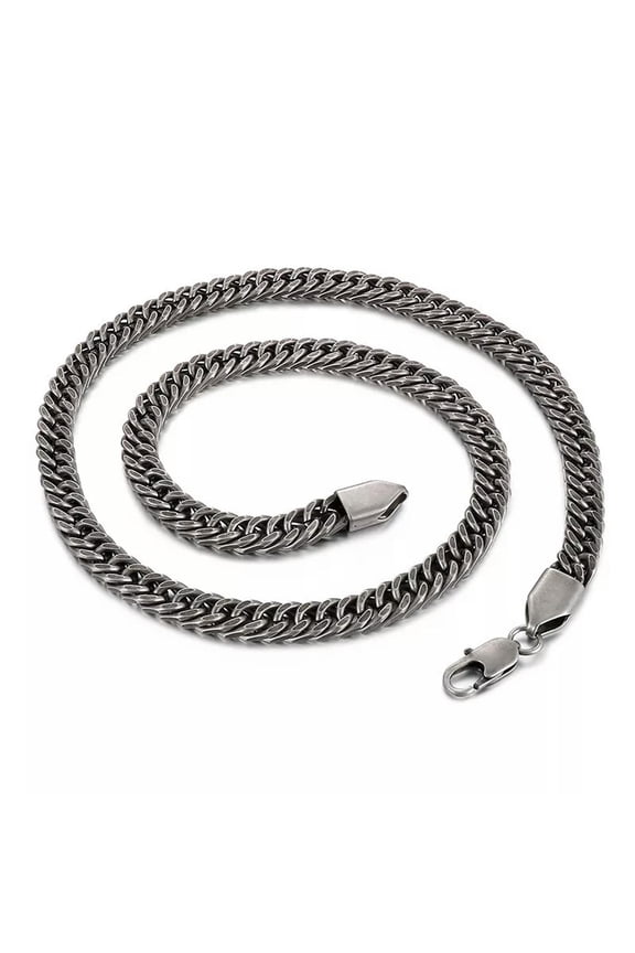 Vintage Black Stainless Steel Double Link Curb Chain Necklace For Mens 8mm 24''